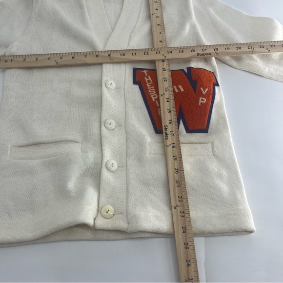 Vinatge Dehen Cardigan Mens 34 Off White 60s 70s Letterman Varsity Patch Sweater - Picture 4 of 10